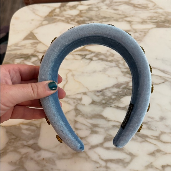 Light Blue Velvet Padded Embellished Headband - Picture 6 of 8